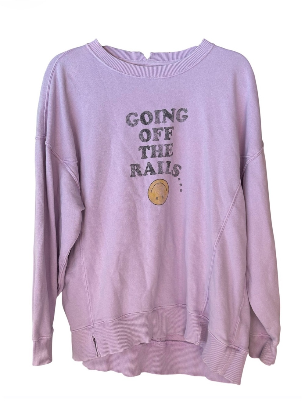 Aerie Going Off The Rails Smiley Graphic Oversized Sweatshirt Medium Lilac - Picture 2 of 3
